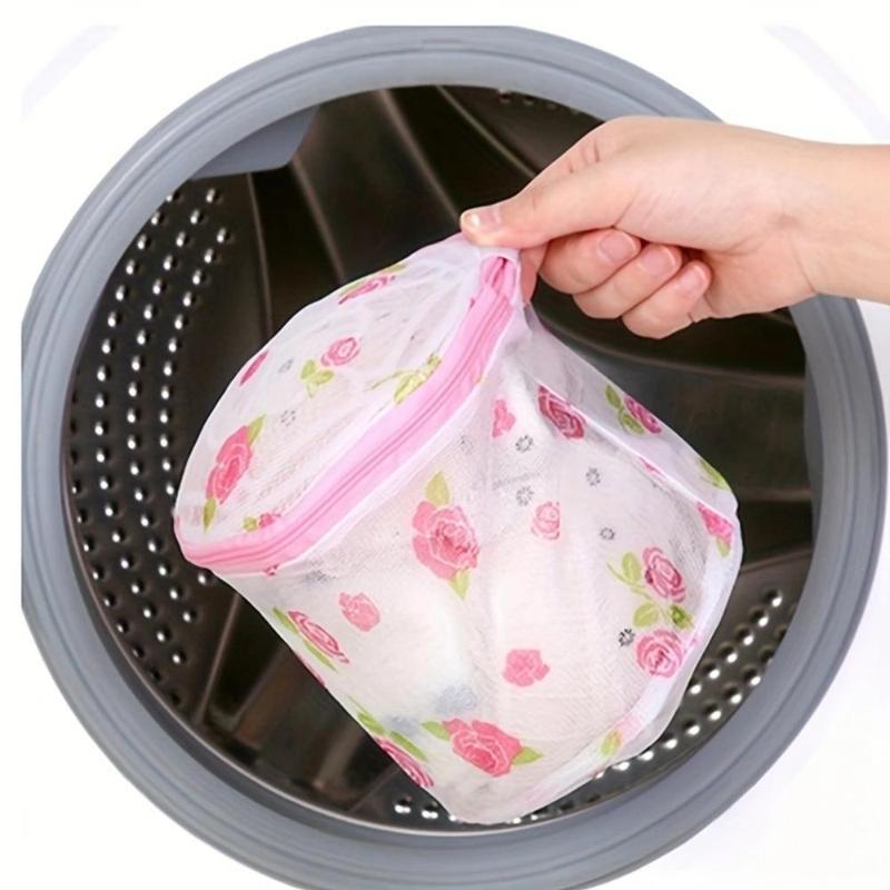 Flower Design Laundry Bag, 1 Count Mesh Washing Bag, Underwear Bra Special Anti Deformation Washing Bag, Machine Washing Mesh Bag, Laundry Tools & Accessories