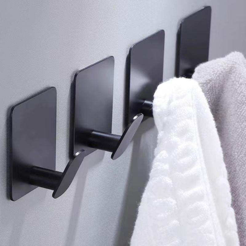 Stainless Steel Wall Mounted Hook, 4 Counts Self Adhesive Towel Hook, Home Organizer for Hanging Clothes & Coats