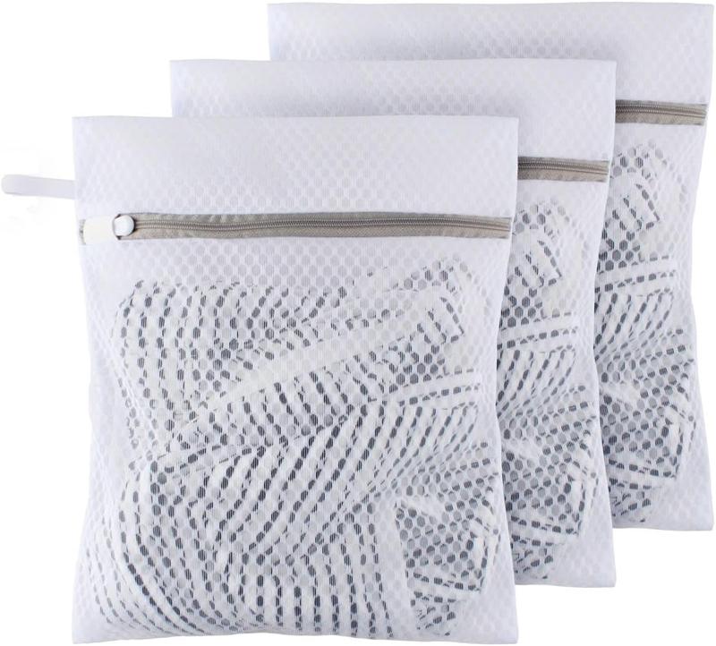 Small Honeycomb Lingerie Bags with Hanging Loop-  3 Pack Mesh Laundry Bags for Washing Delicates, White Wash Bags for Socks, Bra, Mask,  Clothes 10 * 12 inch [3 Pack]