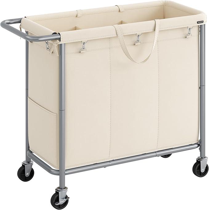 SONGMICS HOME Laundry Basket with Wheels, Rectangular Rolling Laundry Hamper, Removable Liner, Steel Frame with Handle, Blanket Storage, Organiser