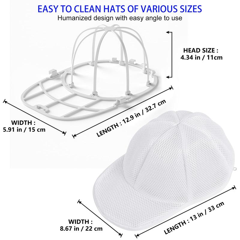 Hat Washer Cage Baseball Cap Washing Cage Hat Washer for Washing Machine - Keep Your Caps in Shape While Washing and Drying - Ideal for Adults and Kids Ball caps, White