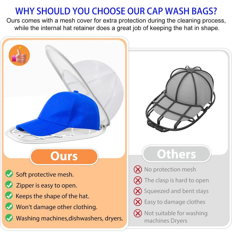 Hat Washer Cage Baseball Cap Washing Cage Hat Washer for Washing Machine - Keep Your Caps in Shape While Washing and Drying - Ideal for Adults and Kids Ball caps, White