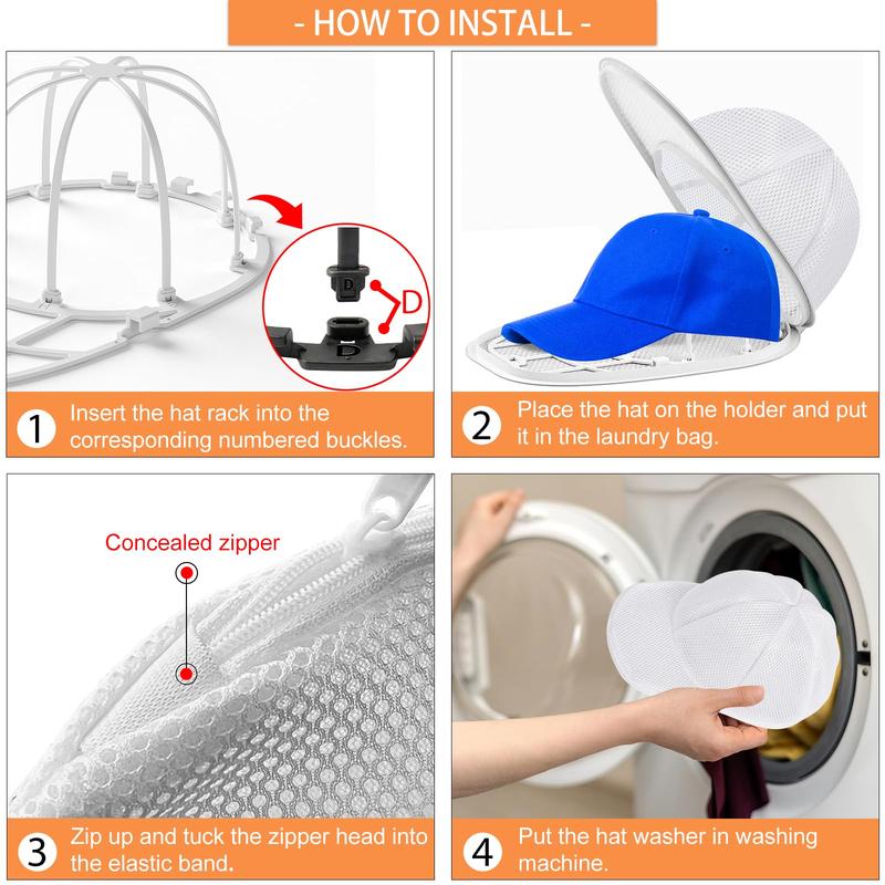 Hat Washer Cage Baseball Cap Washing Cage Hat Washer for Washing Machine - Keep Your Caps in Shape While Washing and Drying - Ideal for Adults and Kids Ball caps, White