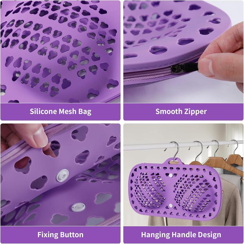 Bra Washing Bags for Laundry, Silicone Lingerie Bags for Washing Delicates Laundry Bag, Underwear Washing Bag Dryer Bra Protector With Zipper for Women Laundry Storage, Purple (32A to 38D Cups)