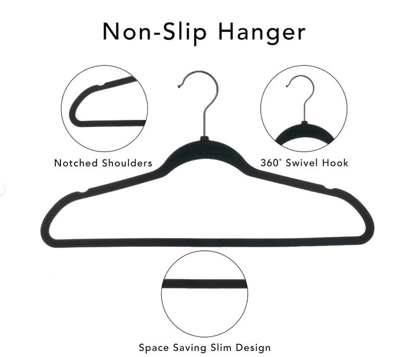 mes & Gardens Non-Slip Velvet Adult Clothing Hangers, 30 Pack, Black  Beige, Space Saving