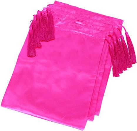 Pink   Black Color Satin silk wig storage bag with tassel drawstring for wig storage pink silk wig bag 1 Count