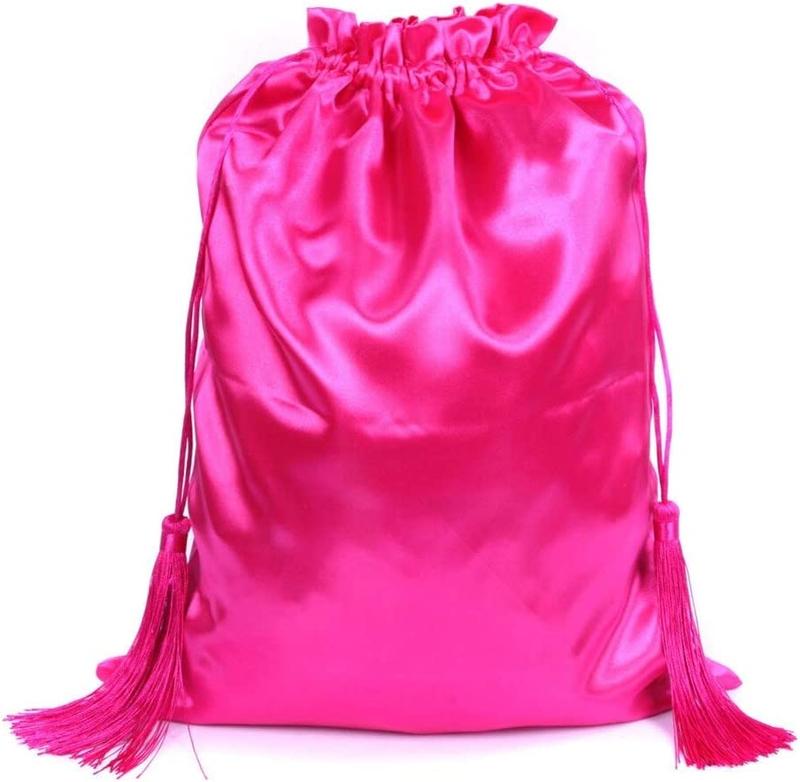 Pink   Black Color Satin silk wig storage bag with tassel drawstring for wig storage pink silk wig bag 1 Count