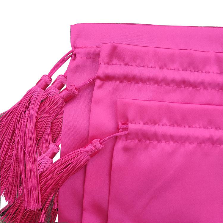 Pink   Black Color Satin silk wig storage bag with tassel drawstring for wig storage pink silk wig bag 1 Count