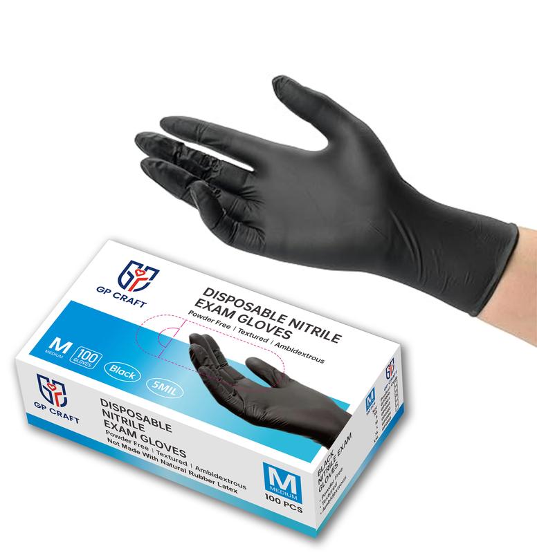 GP Craft  Black Nitrile durable disposable  gloves, 5 mil, powder free and latex-free, elastic, wear resistant, clean and waterproof Hand Thick