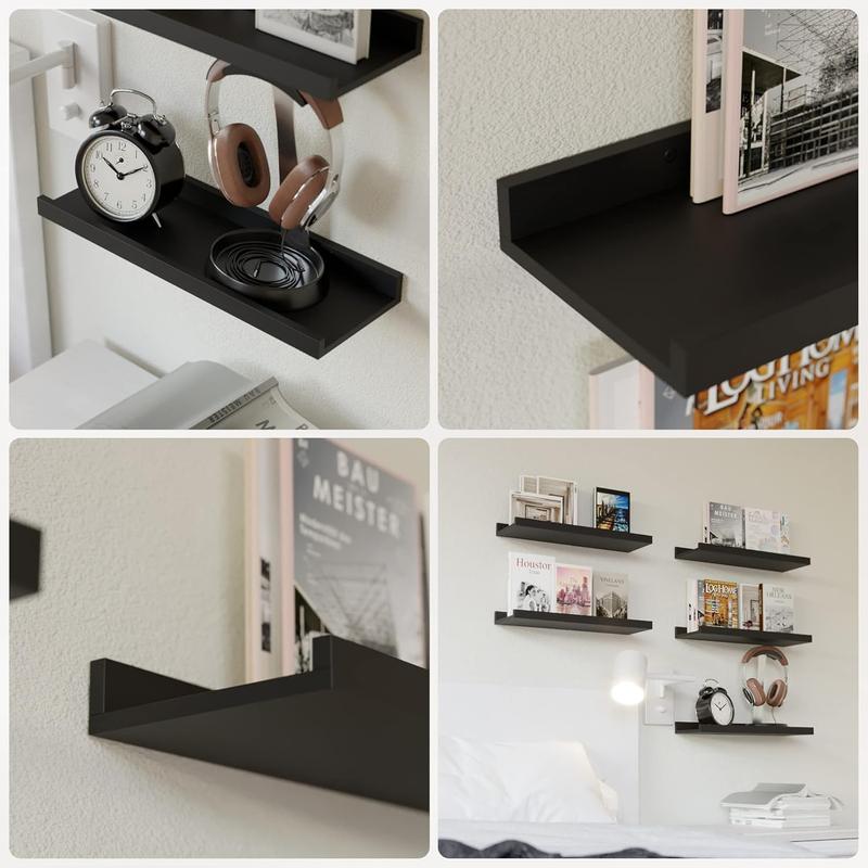 Floating Wall Mounted Shelves for Home Decor, Modern Picture Ledge Shelf with Lip for Storage, Bedroom, Living Room, Bathroom