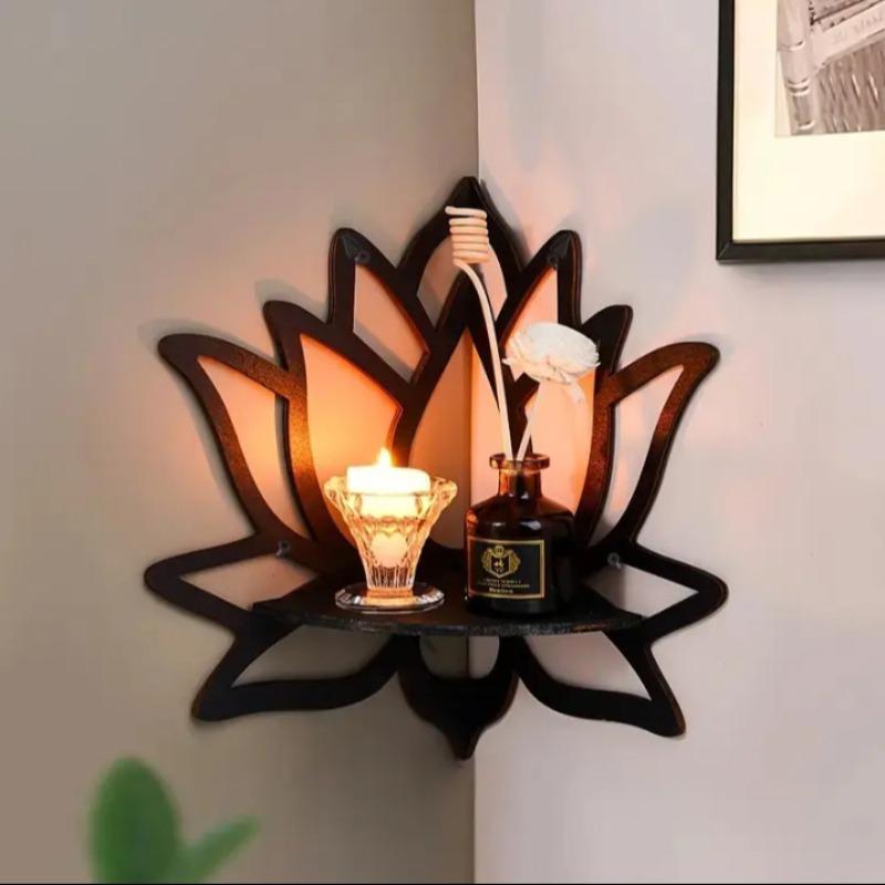 Wooden Lotus Design Wall Mounted Storage Rack, Corner Storage Holder, Summer Home Decor, Home Organizer for Living Room Bedroom Bathroom, Summer Decor, Room Decor