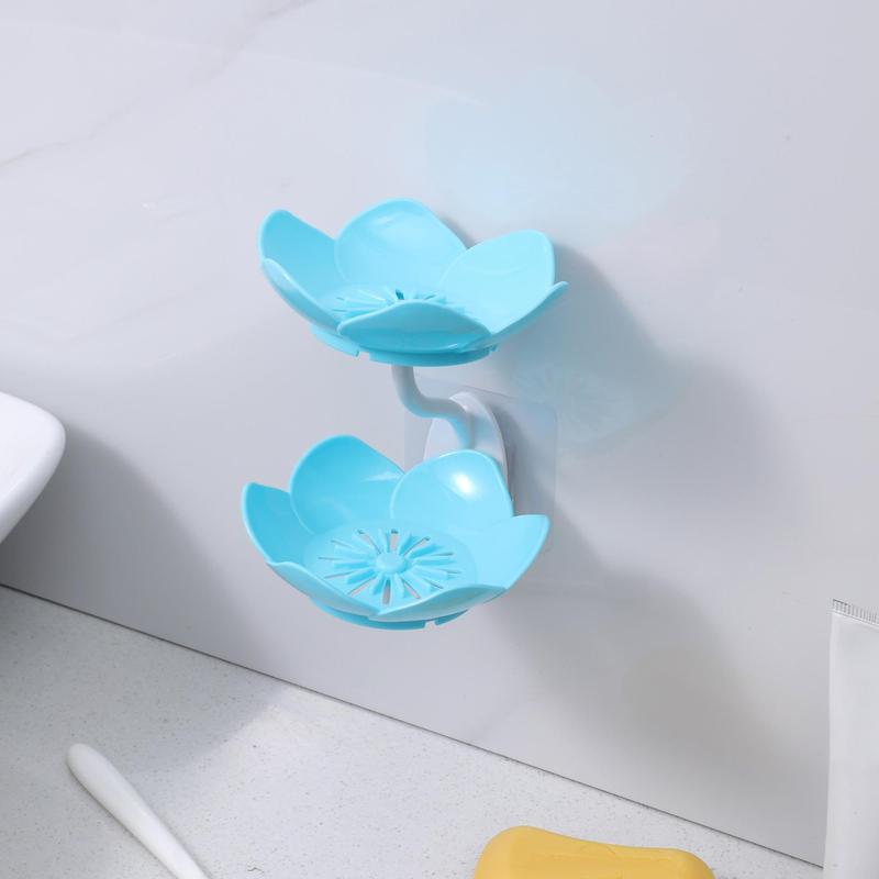 Wall Mounted Soap Dish, 1 Count Double Layer Lotus Flower Shaped Soap Bar Holder, Bathroom Soap Drain Storage Box, Bathroom Supplies