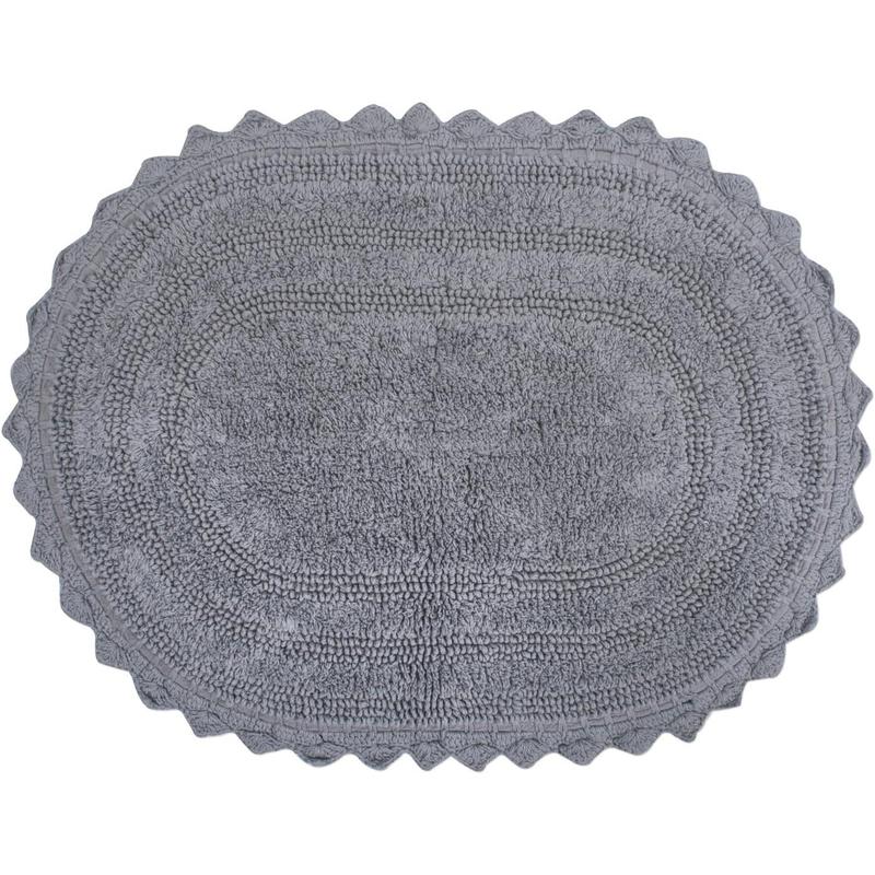 Crochet Collection Reversible Bath Mat, Large Oval, 21x34, Gray