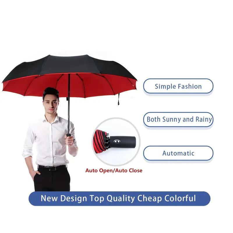 10 Ribs Folding Umbrella, 1 Count Windproof Automatic Umbrella, Fashionable Umbrella for Sunny and Rainy Weather, Simple Design Umbrella for Travel