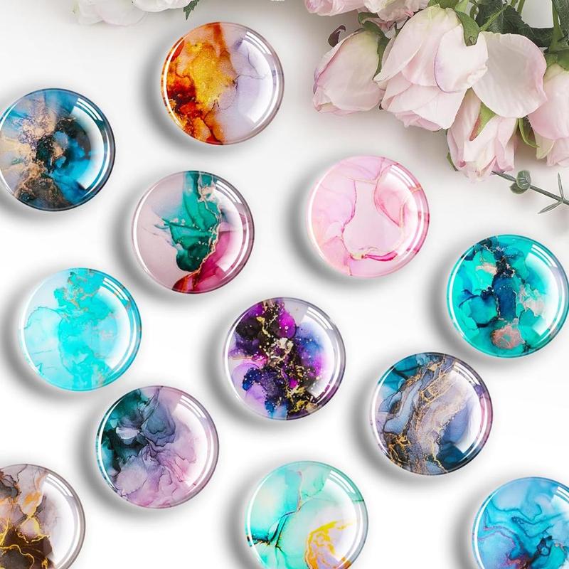 Marble Pattern Round Gemstone Glass Magnet, 12pcs set Creative Mixed Color Fridge Magnet, Fridge Magnet Sticker for Home Decor