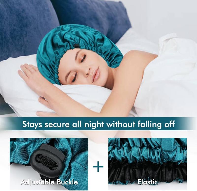 2 Pack Large Satin Bonnets Sleeping Hat with Drawstring Shower Caps