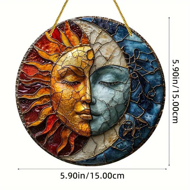 Sun & Moon Design Acrylic Hanging Decor, Creative Round Hanging Ornament, Outdoor Hanging Decor for Garden, Patio, Yard, Home Decor