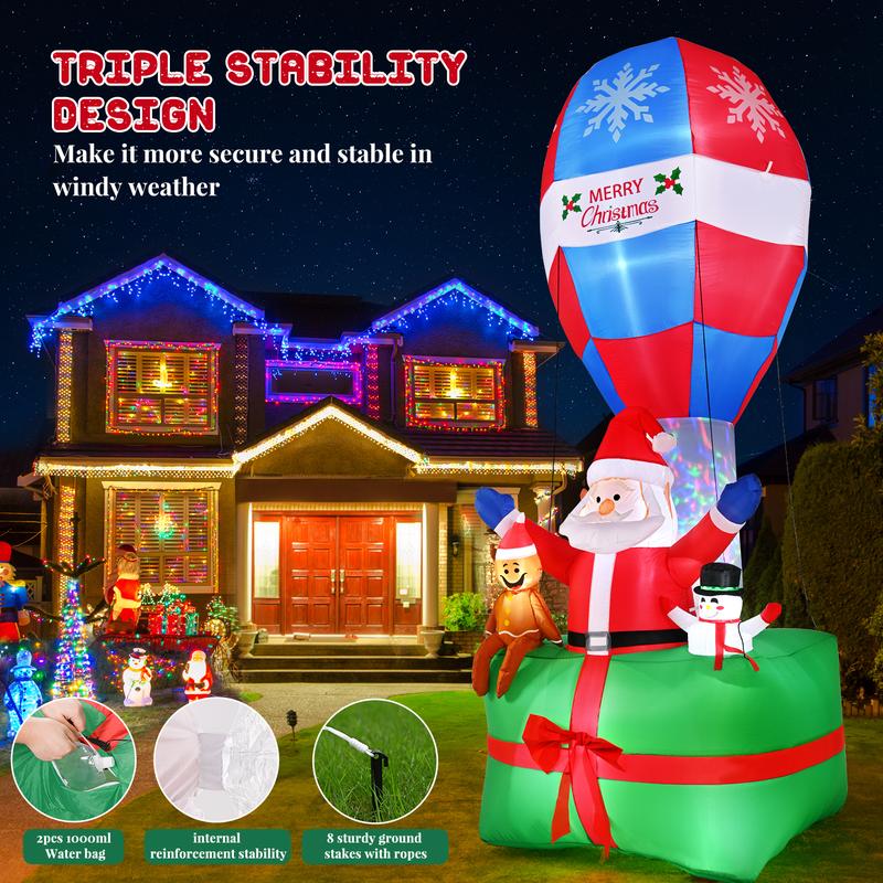 9 FT Christmas Inflatables Outdoor Decoration, Colorful Dynamic LED Lighted Santa with Gingerbread Man and Snowman, Gift Box with Giant Balloon Blow Up Yard Decorations for Xmas