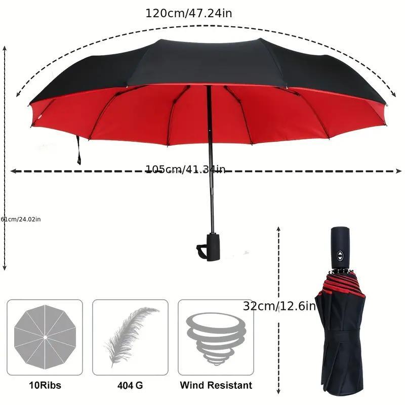 10 Ribs Folding Umbrella, 1 Count Windproof Automatic Umbrella, Fashionable Umbrella for Sunny and Rainy Weather, Simple Design Umbrella for Travel