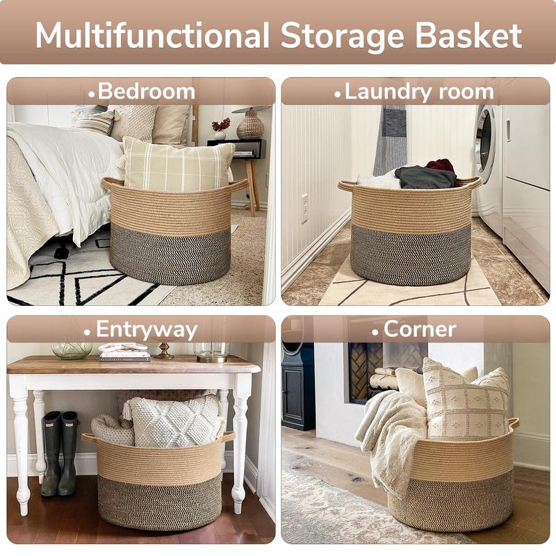 Extra Large Wicker Storage Basket, 83L Woven Jute Basket for Blankets, Clothes, Laundry, and Pillows – 21.7 x 13.8 Inch Organizer for Living Room