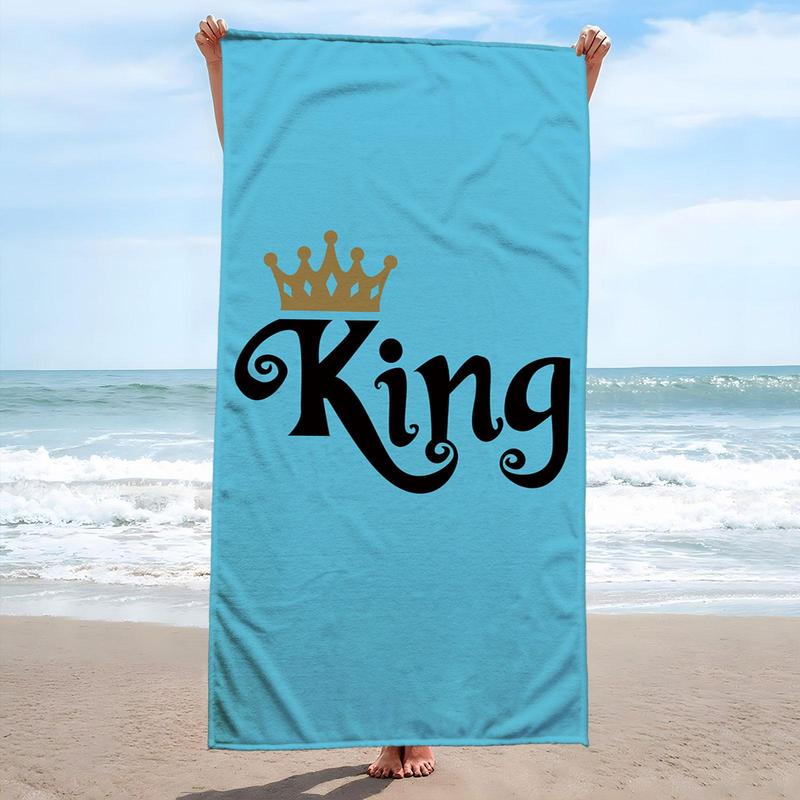 Crown & Letter Pattern Beach Towel, Beach Blanket, Mat, Soft Comfortable Breathable Beach Towel, Swimming Pool Outdoor Beach Towel, Mat for Women & Girls, Travel Essentials, Vacation Accessories, Gifts