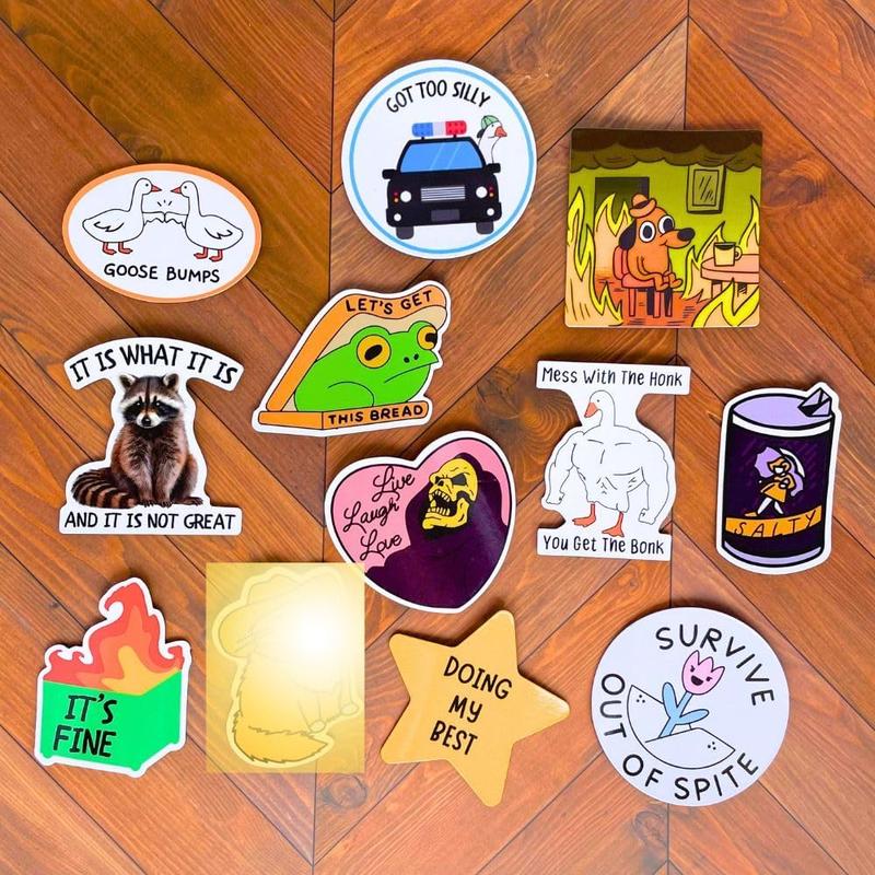 12packs Funny Fridge Magnets Cute Fun Sassy Quirky Novelty Magnet for Adults Car Desk Kitchen Meme This is Fine Dumpster Dog Live Laugh Love Howdy Silly Goose Bumps Raccoon Accessories Gifts Decor Magnetic