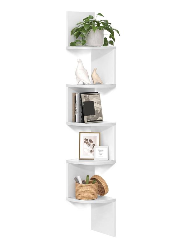 Corner Shelf Wall Mount, 5-Tier Floating Corner Bookshelf, Plant Shelf for Bedroom, Living Room, Bathroom, Home Office, Simply White Decor Shelves