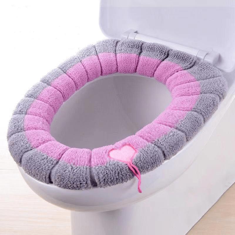 2pcs Winter Warm Toilet Seat Cover Mat Bathroom Toilet Pad Cushion with Handle Thicker Soft Washable Closestool Warmer Accessories toilet seat