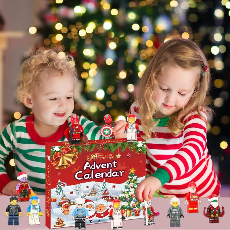 2024 Christmas Advent Calendar - 24 Day Countdown with 8 Fun Characters & 16 Role-Play Accessories, Building Kit for Kids Ages 6+, Surprise Holiday Gift for Boys & Girls