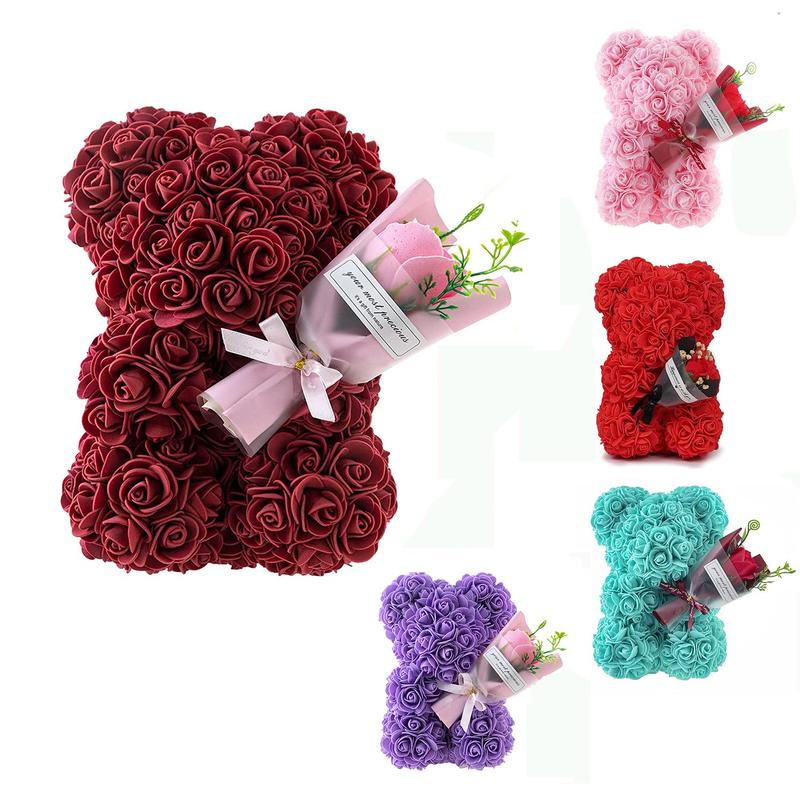 Artificial Rose Bear, 1 Count Artificial Rose Bear with Flower, Decoration Flowers for Home Festival Wedding Valentine's Day