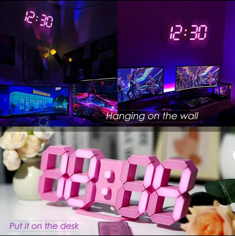 Pink LED Clock For Room Decor, 9.7