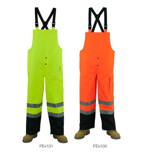 HI-VIS RAINWEAR BIB PANTS With Elastic suspenders with release buckles   High visibility reflective water resistant BIB PANTS