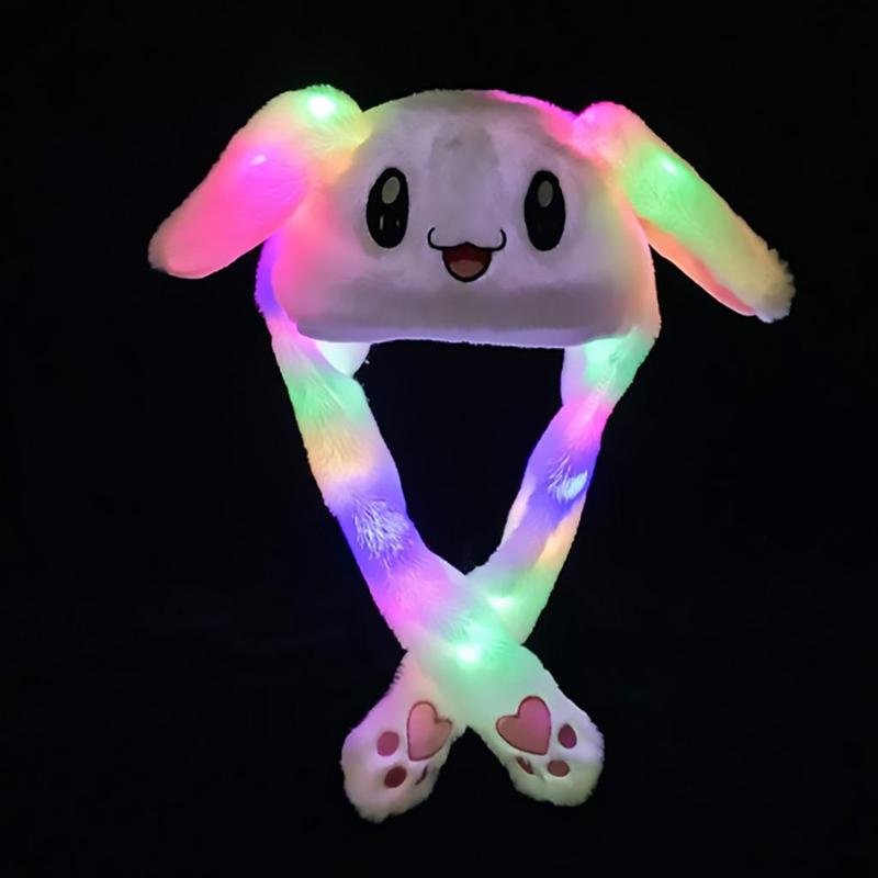 Cute Rabbit Design Plush Hat, 1 Count LED Glowing Plush Rabbit Hat, Funny Glowing and Ear Moving Bunny Hat Cap for Women Girls, Party Hat, Cosplay Props