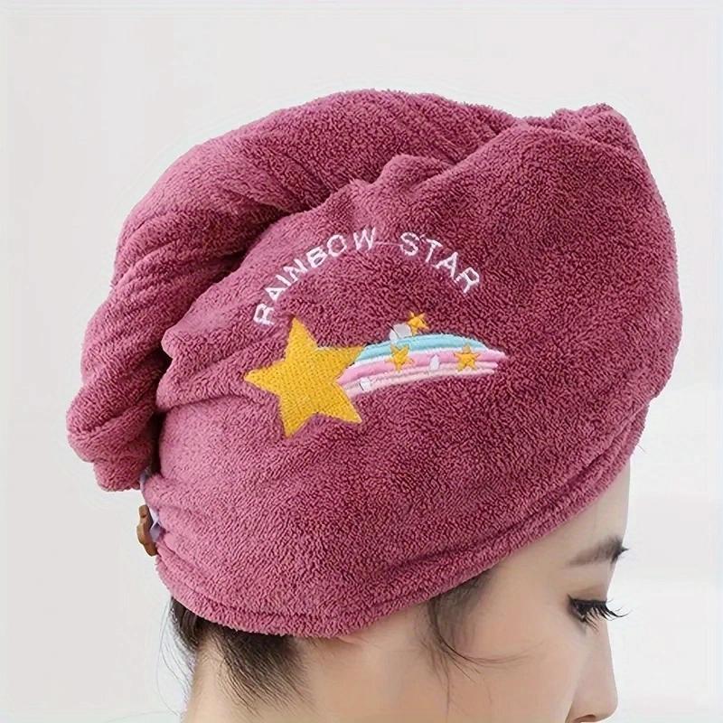 Hair Towel Wrap, 5 Counts Cute Rainbow Star Pattern Hair Drying Towel, Soft Water Absorbent Hair Towel for Women & Girls, Bathroom Accessories