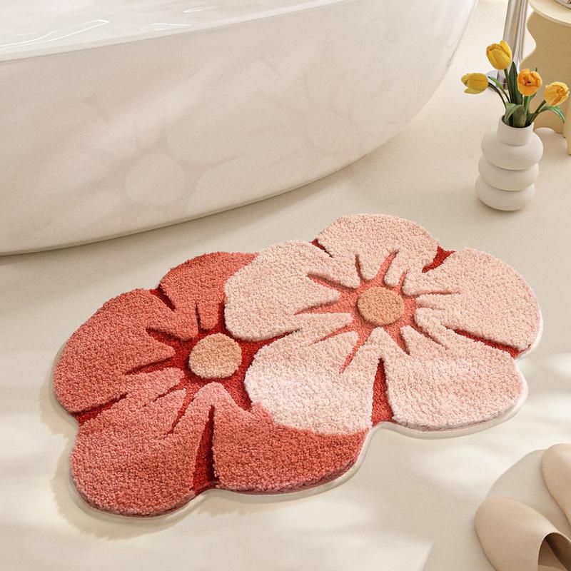 Flower Shaped Bathroom Mat, 1 Count Non-slip Soft Absorbent Bath Mat, Floor Mat for Bathroom Floor, Sink, Bathtub, Shower Room