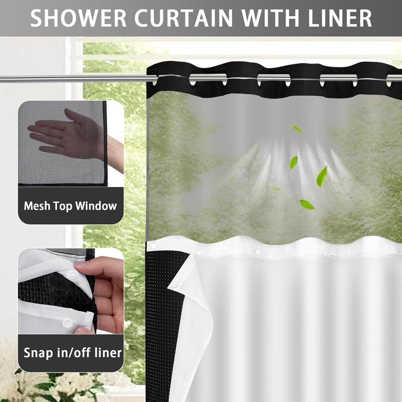 No Hook Shower Curtain with Snap in Liner Set Less Time White Waffle Shower Curtain for Bathroom 75