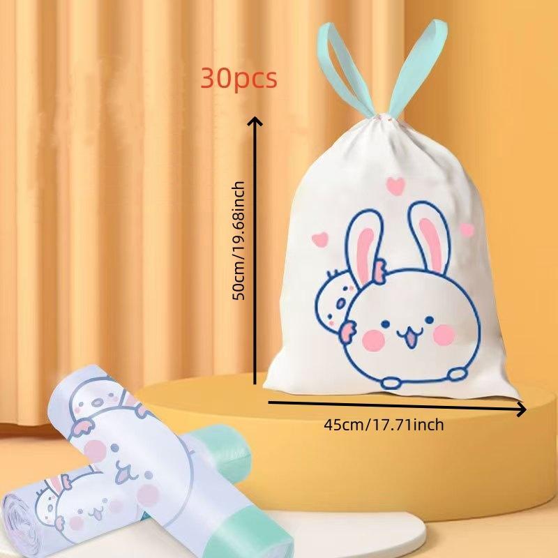 Cartoon Rabbit Bear Pattern Drawstring Trash Bag, 30pcs 2 Rolls 4 Gallon Disposable Trash Bag, Bin Bag for Home, Office, Cleaning Supplies