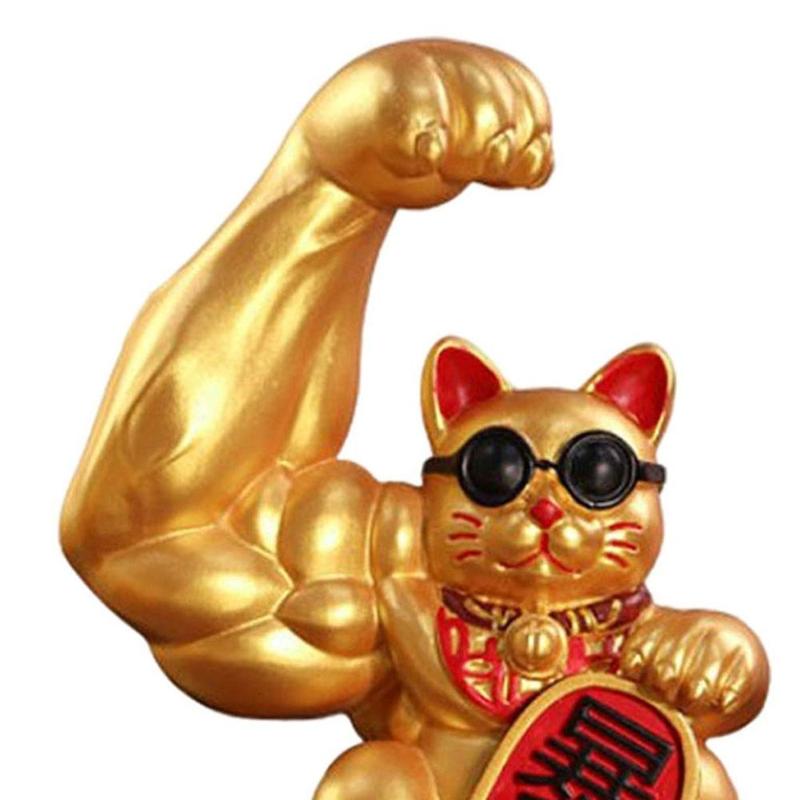 Giant Cat Figurine Muscle  Feng Shui Fortune Sculptures Waving Arm Fortune Wealth Welcoming Store Opening Decor Collections Ornaments Decoration Gift Household Room