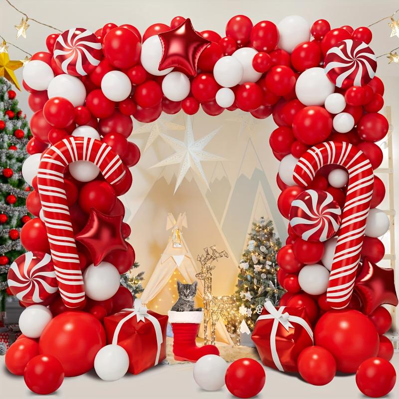 97pcs Vibrant Christmas Balloon Garland Arch Kit - Includes Red, White, and Red Star Latex Balloons, No Power Required, Easy to Assemble Perfect Festive Party Decorations for Christmas, Mardi Gras, New Year, Family Reunion, Other Cele