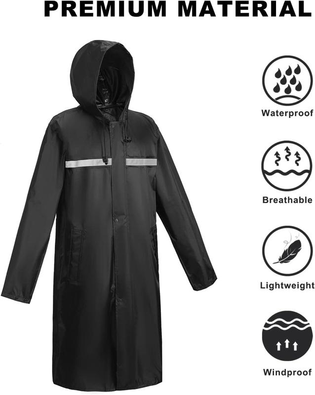 Mens Long Rain Jacket Hooded Rain Poncho Emergency  Poncho Lightweight Raincoat for Outdoor Activities