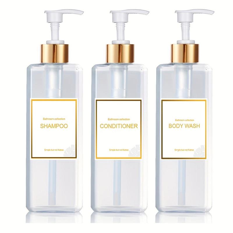 500ml Bathroom Soap Dispenser with Label, 3 counts set Empty Refillable Lotion Dispensing Pump Bottle, Everything Shower Products, Summer for Gift