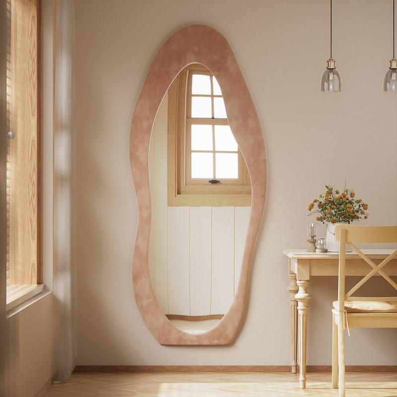 Easly Irregular Full Length Mirror With Cloud Shaped Flannel Frame Floor Mirror Wall Mirror