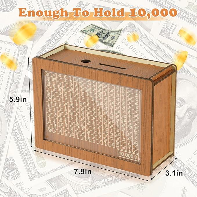 Cash Vault Wooden Savings Box, Wooden Cash Saver Money Box.