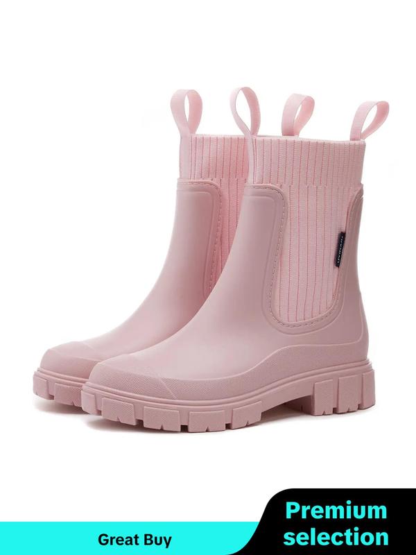 Women's Solid Color Waterproof Rain Boots, Fall 2024 New Style Fashionable Round Toe Boots for Outdoor Footwear, Non-slip Rain Boots for Women Shoes, Rainproof Boots for Wide Feet