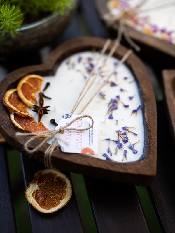 Large Heart Wood Dough Bowl Candle   Orange Bowl Candle  Soy Wax Candle   Love Engagement Wedding Bridal Mother's Day 3 Cotton Wick Decor Gift Decoration