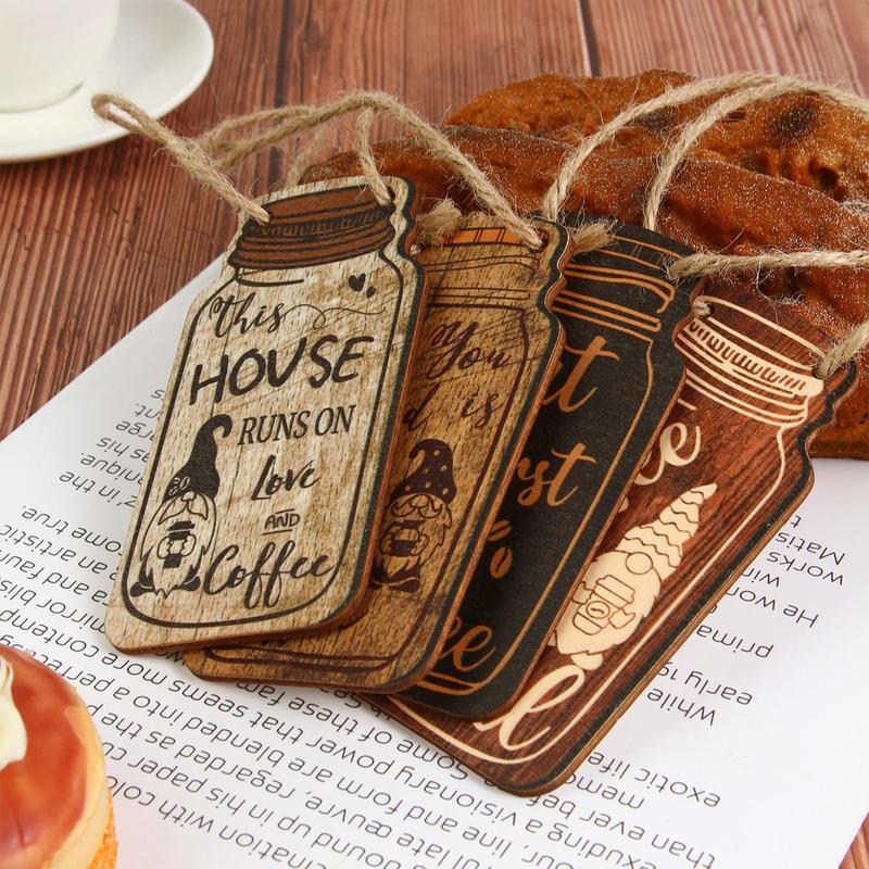 4pcs Wooden Hanging Ornaments, Creative Wall Adornments, Decorating For Kitchen And Dining Room