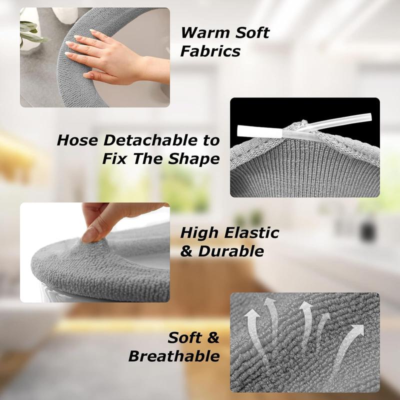 5 Pack Thicker Bathroom Toilet Seat Cover Pads- Soft Warmer Toilet Seat Cushion Cover Stretchable Washable Fiber Cloth, Easy Installation Comfortable Toilet Lid Seat Cover(Knit Elongated Gray)