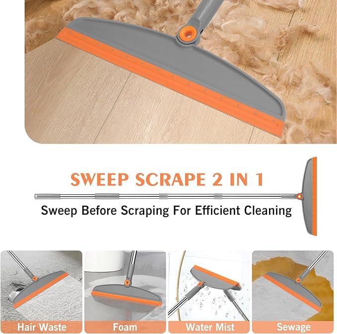 Multifunction Magic Broom, 54 Inch Adjustable Long Handle Silicone Floor Squeegee Broom, Sweep and Scrape 2 In 1 Household Cleaning Broom for Floor, Bathrooms, Kitchens, Showers, Tile, Pet Hair, Glass Brush