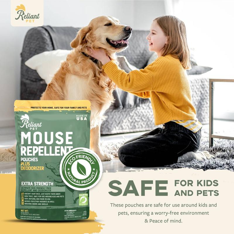 Reliant Pet Mouse Repellent Pouches - Rodent Repellent Made in USA (12 Pouches) - Keep Rodents Out of Cars - Mouse Deterrents with Peppermint Oil