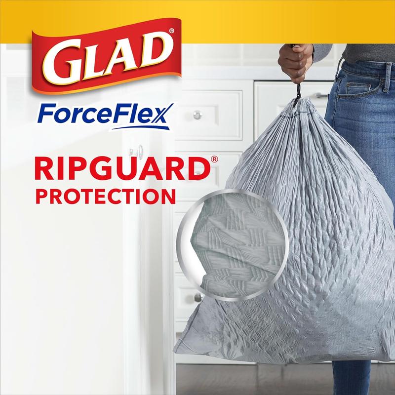 Glad Tall Kitchen Drawstring Trash Bags - Odorshield 13 Gallon White Trash Bag, Febreze Fresh Clean, 110 Count n